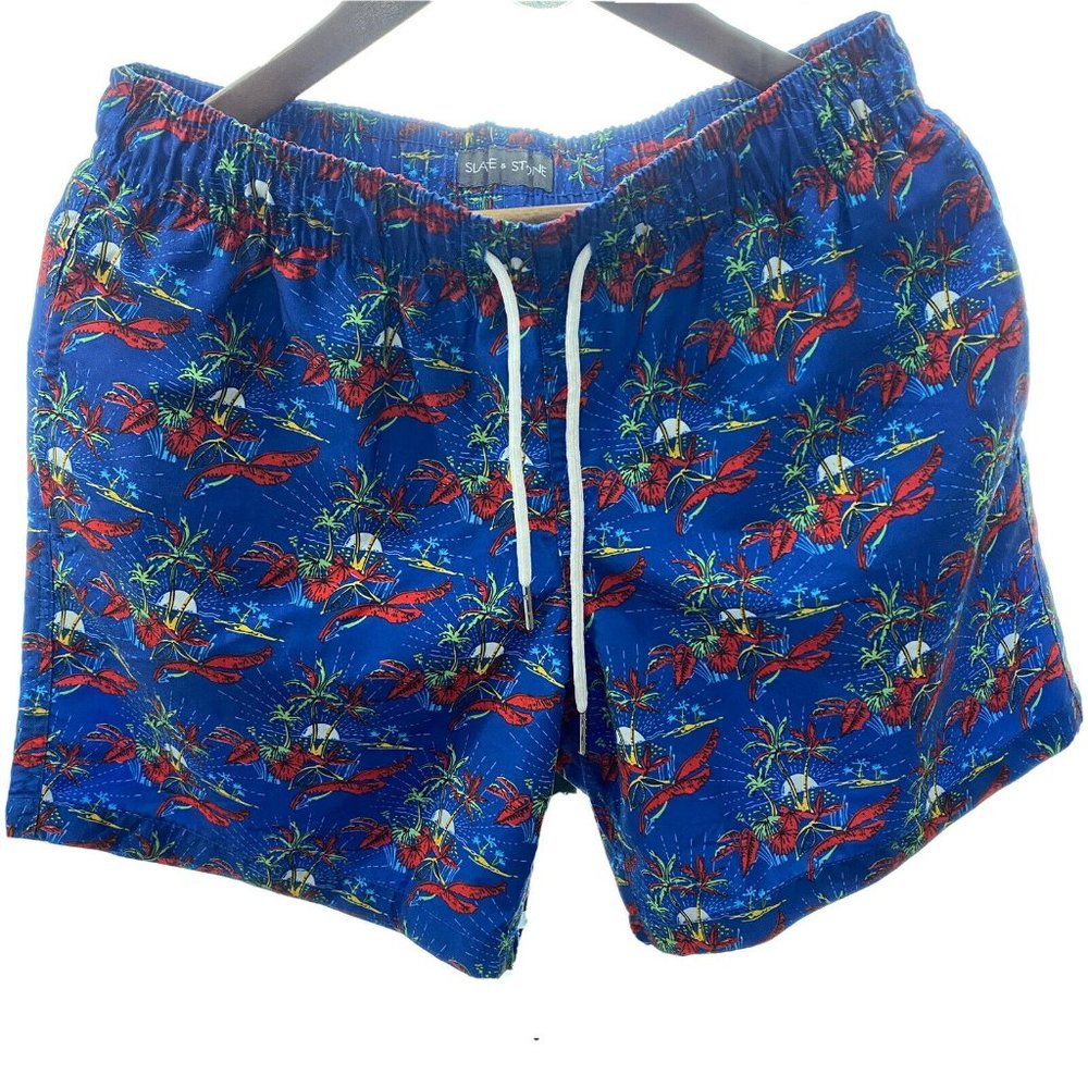 Slate Stone M Medium Mens Blue Swim Shorts Trunks Palm Trees
